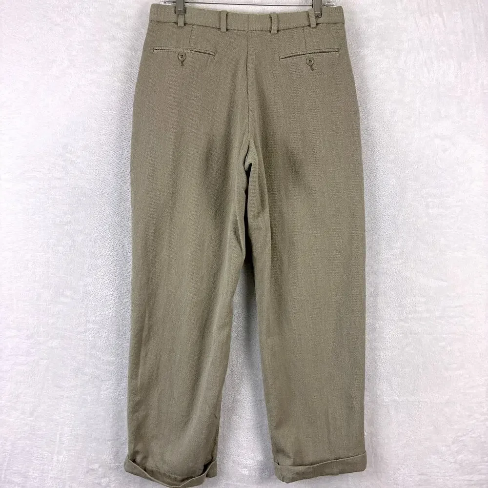 VTG Bachrach Pants Mens 32 (30) Beige Pleated Cuffed Wool Preppy Classic Luxury